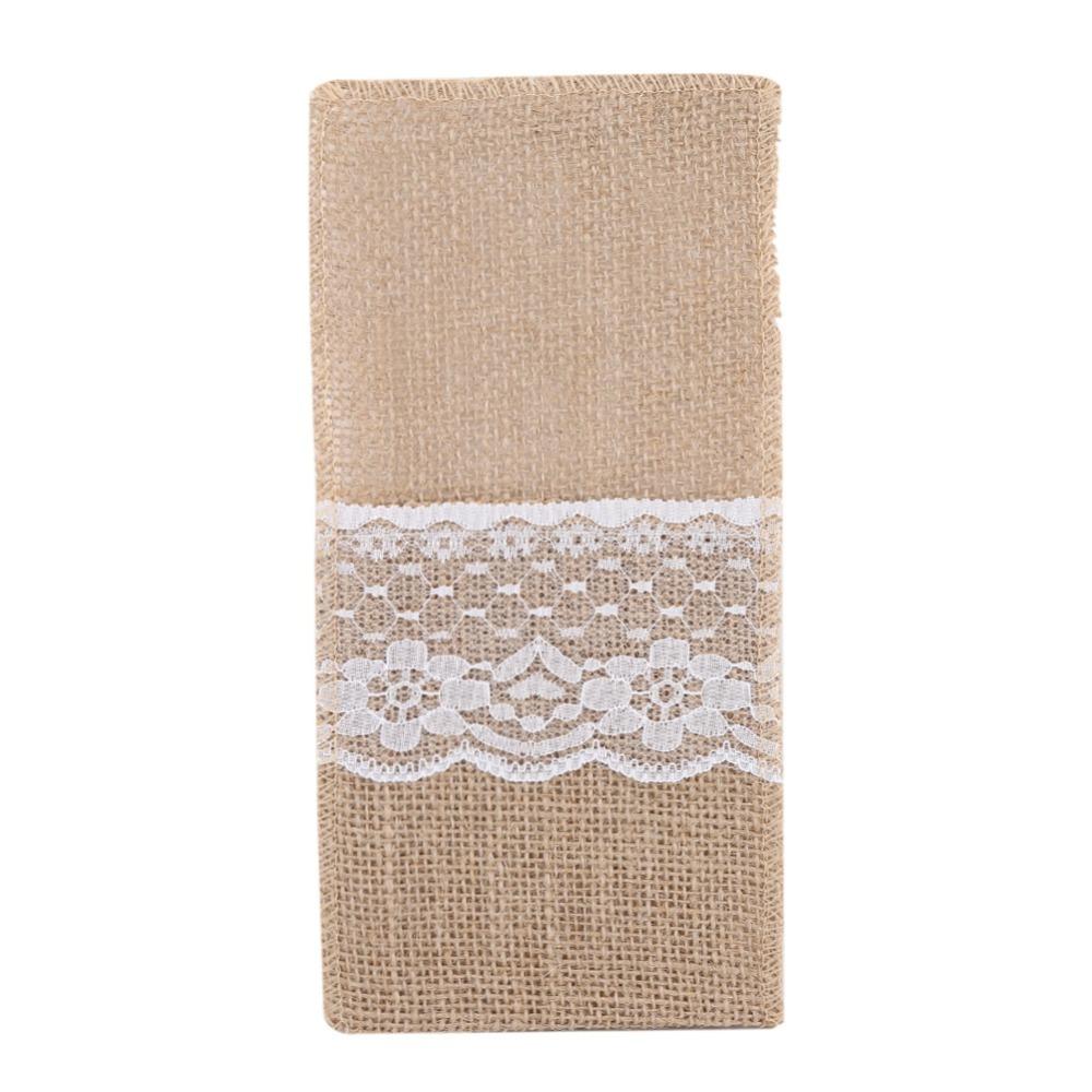 10Pcs Lace Utensil Holder Burlap Pouch Lightweight Tabbleware Holder Vintage Wedding