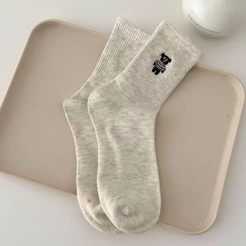Sock Children's Mid-length Socks, Trendy Small Bear Dog Striped, Versatile and Casual, Suitable for All Seasons  spring, Autumn, Winter