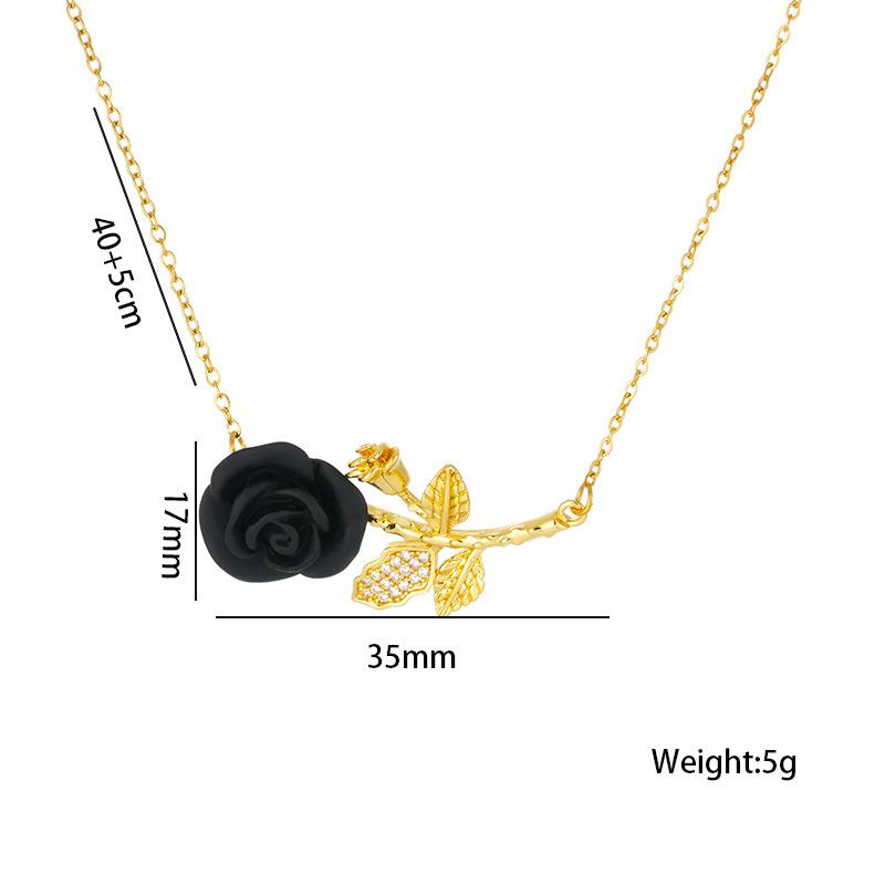 Romantic Red Rose Titanium Steel Necklace Female Temperament Zirconia Flower Pendant Collarbone Chain