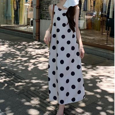 Polka Dot Dress Summer Dress New Temperament Retro Sleeveless A-shaped Long Skirt Loose and Thin Vest Strap Skirt Women