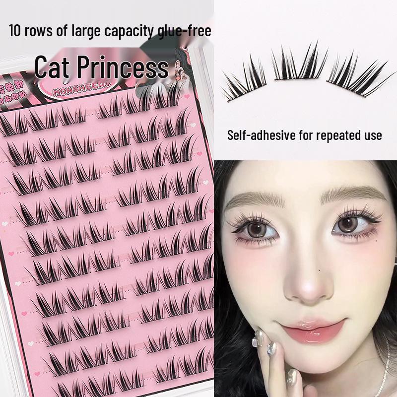 

Glue-Free Self-Adhesive Cat-Eye Princess Faux Eyelashes - Dense, Comic Style, Slanted Tail, Single-Cluster Design.