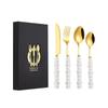 Norse Luxe Ceramic Pearl Cutlery Set: Fork, Knife & Spoon in Elegant Stainless Steel