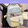 Fashionable Color Blocked Letter Printed Student Backpack With Pendant For Daily
