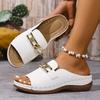 Women's Wedge Sandals. Metal Chain Detail. Casual Open-toe Platform Shoes, Summer Beach Footwear, Women Shoes