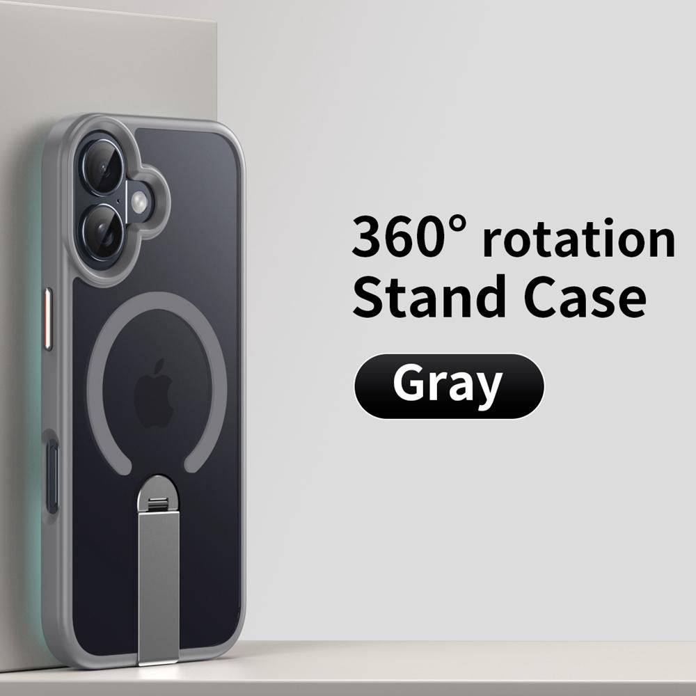 KEYSION 360 Hidden Metal Stand Magnetic Case for Magsafe for iPhone 17 Pro Max Air Transparent Matte Shockproof Phone Back Cover