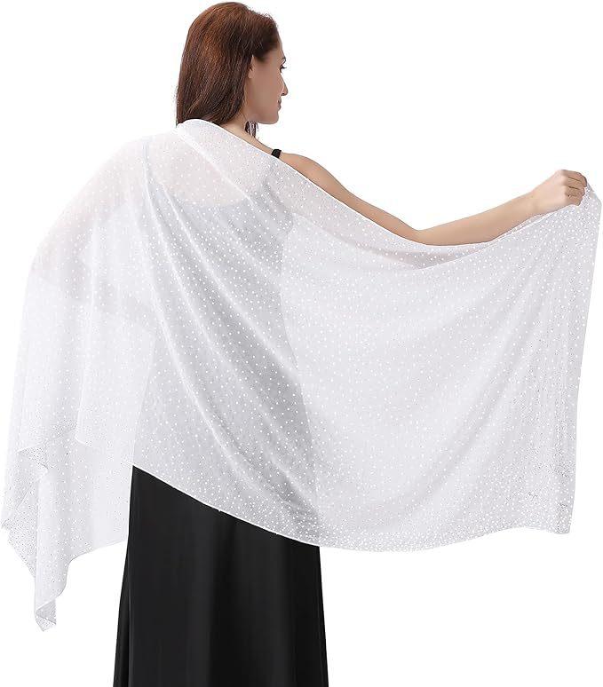 Abendkleid Schal Transparent Chiffon Damen Elegant Weich Seidig Glänzend Schal Hochzeit Brautschal Hochzeitsfeier