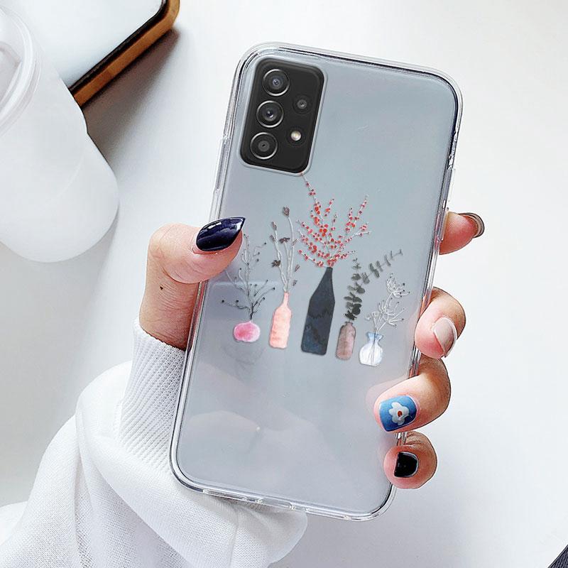 Phone Case For Samsung A52s A52 Floral Silicon Cover For Samsung Galaxy A52 Fundas Coque Transparent Soft Capas Flower TPU