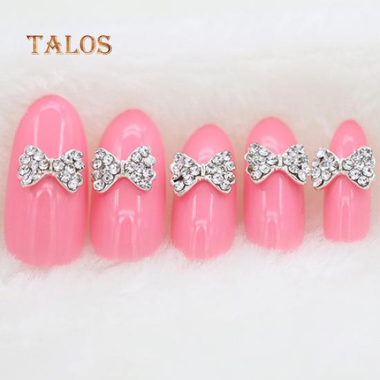 10Pcs 3D Shape Glitters Rhinestone Alloy Bowknot DIY Decal Nail Art Tips Stickers