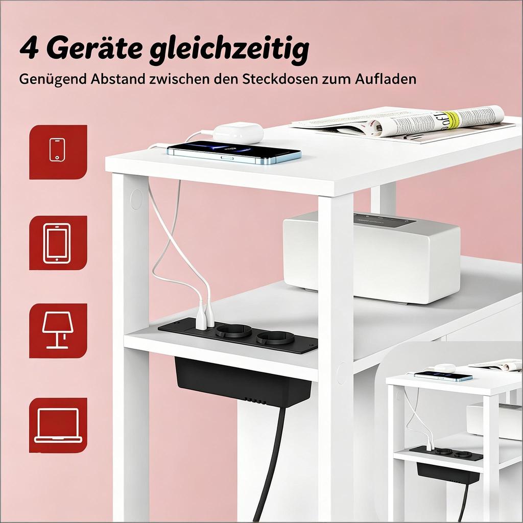 Narrow Sofa Table, Side Table with Socket, Side Table (1 Pcs Side Table)