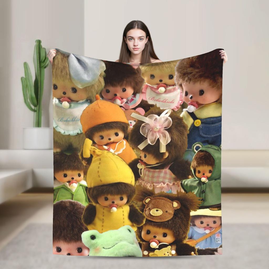 Monchhichis Kun Chan Pärchen Decke Niedliche Cartoon Flanell Tolle Warme Überwurfdecke für Bettwäsche Wohnzimmer Herbst/Winter Outdoor