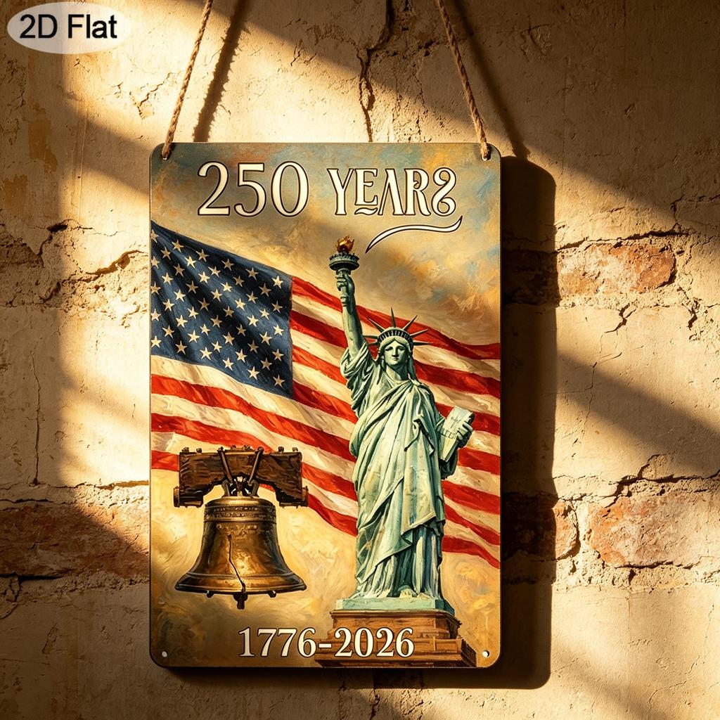 2D Flat "250 Years of America" 1776-2026 Metal Sign 7.87x11.81inch - Aluminum Statue of Liberty Patriotic Decor for Veterans, Memorial Day