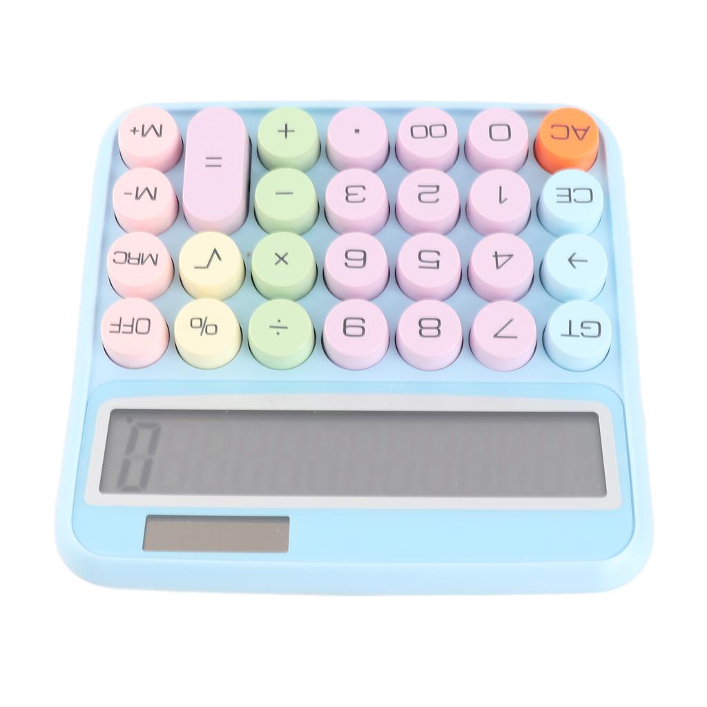 Mechanical Calculator 12 Digit Large LCD Display Big Round Button 15 Degrees Tilt Screen Cute Candy Colored Dual Power