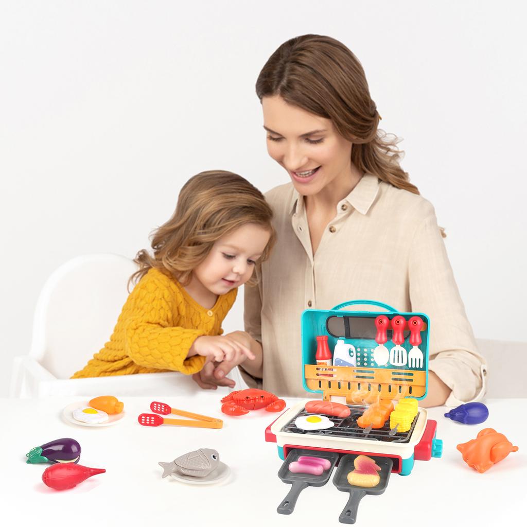 Kids Simulated Barbecue Set with Spray Light and Sound Pretend Play Kitchen Cooking Toy BBQ Educational Toys for Kids Xmas Gifts