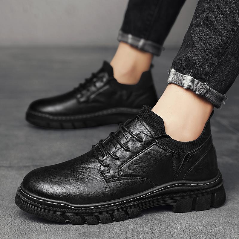 Casual Leather Shoes British Style Business Black Soft Sole Summer Breathable Shoes