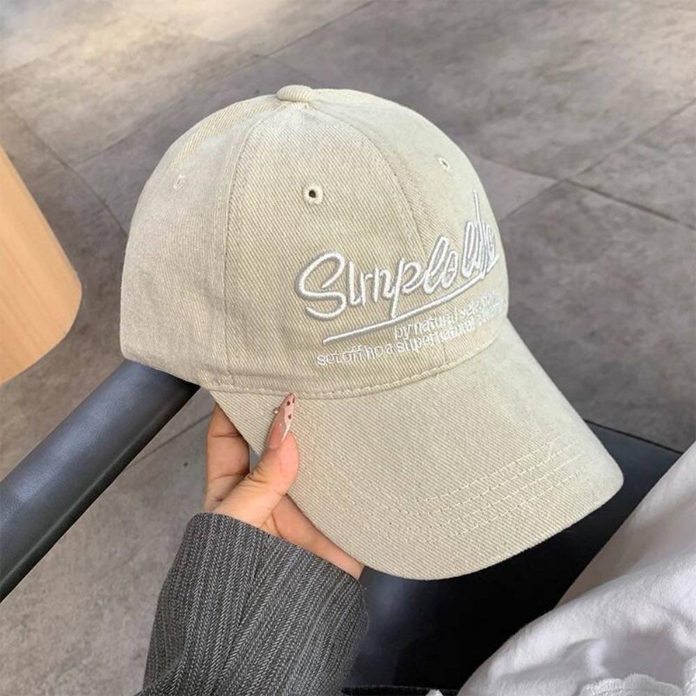 Vintage Letter Embroidered Blue Baseball Cap Wide Brim Large Head Size Face Slimming Korean Style Sun Visor Peaked Hat For Women