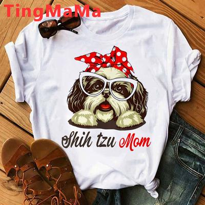 Mom T-shirt Women Harajuku Summer Tops Cartoon Shih Tzu Graphic Tees Kawaii Fashion Unisex Tops