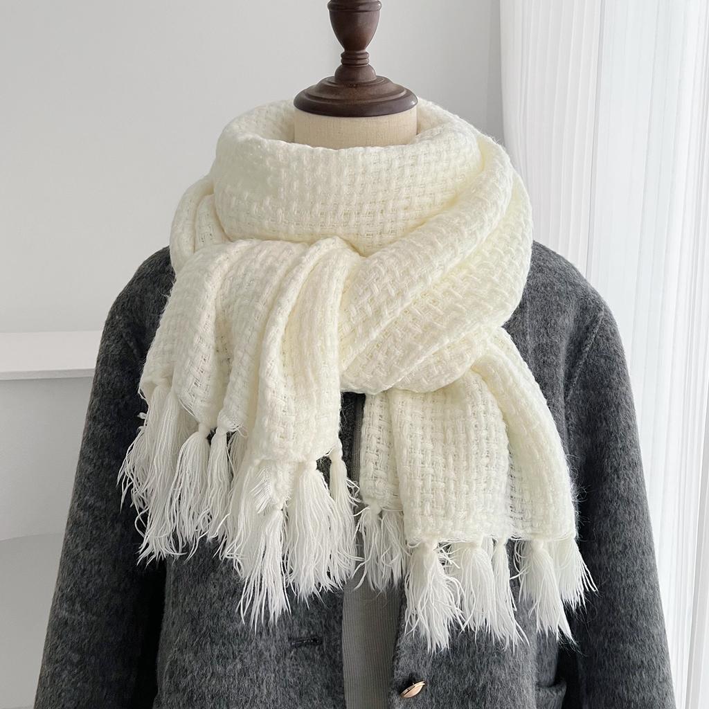 Premium autumn and winter waffle scarf women's fringed edge solid color daily versatile shawl with warm scarf