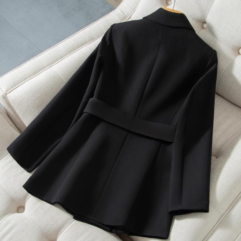 Black Suit Jacket Women's Spring and Autumn Waist Fashion Shoulder Pad Double-breasted  Blazers Women