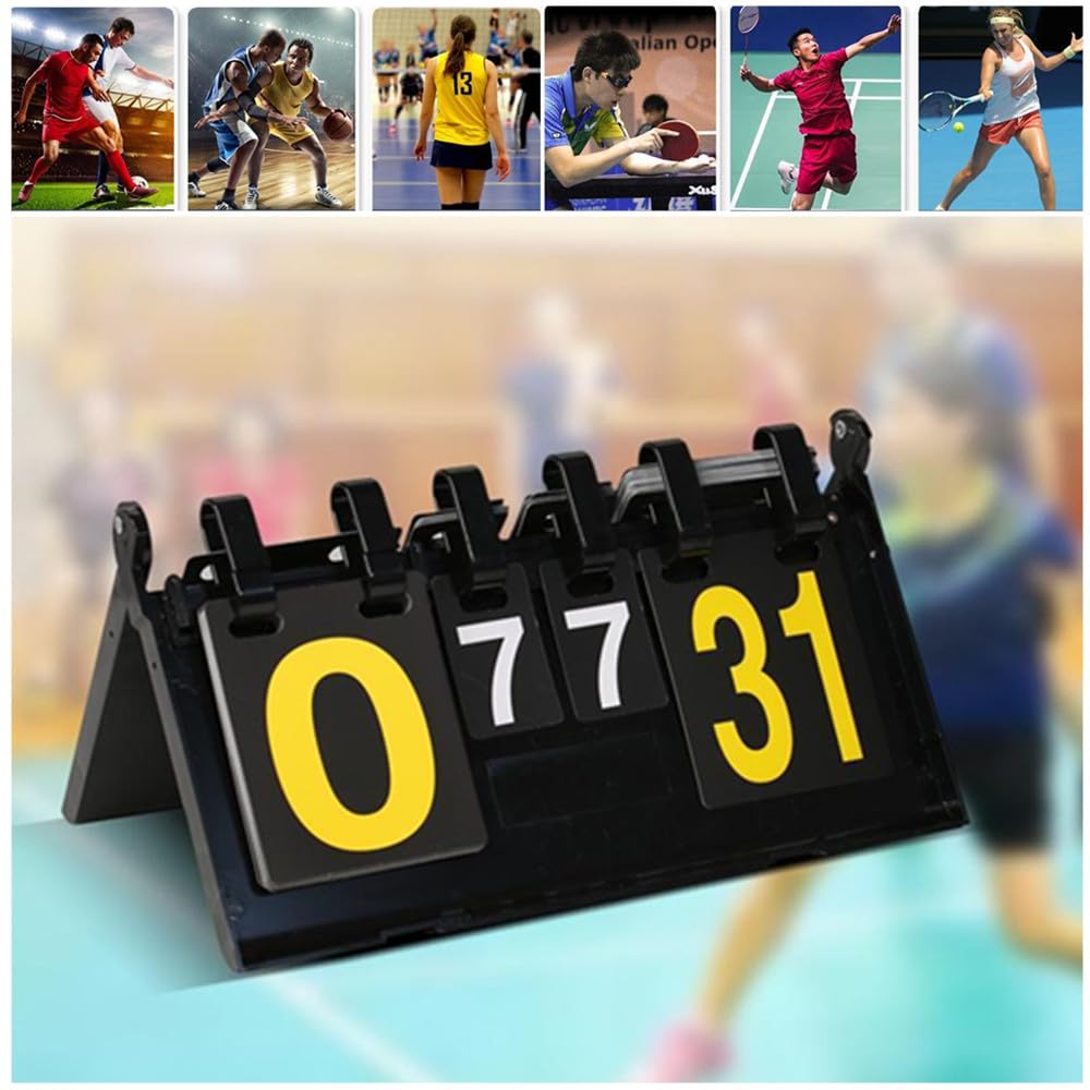 Granmagazz Scoreboard, 4-Digit Scoreboard, Foldable, Waterproof, Portable, Easy to Read, Manual Scoreboard, Suitable for Various Sports, Baseball, Soc