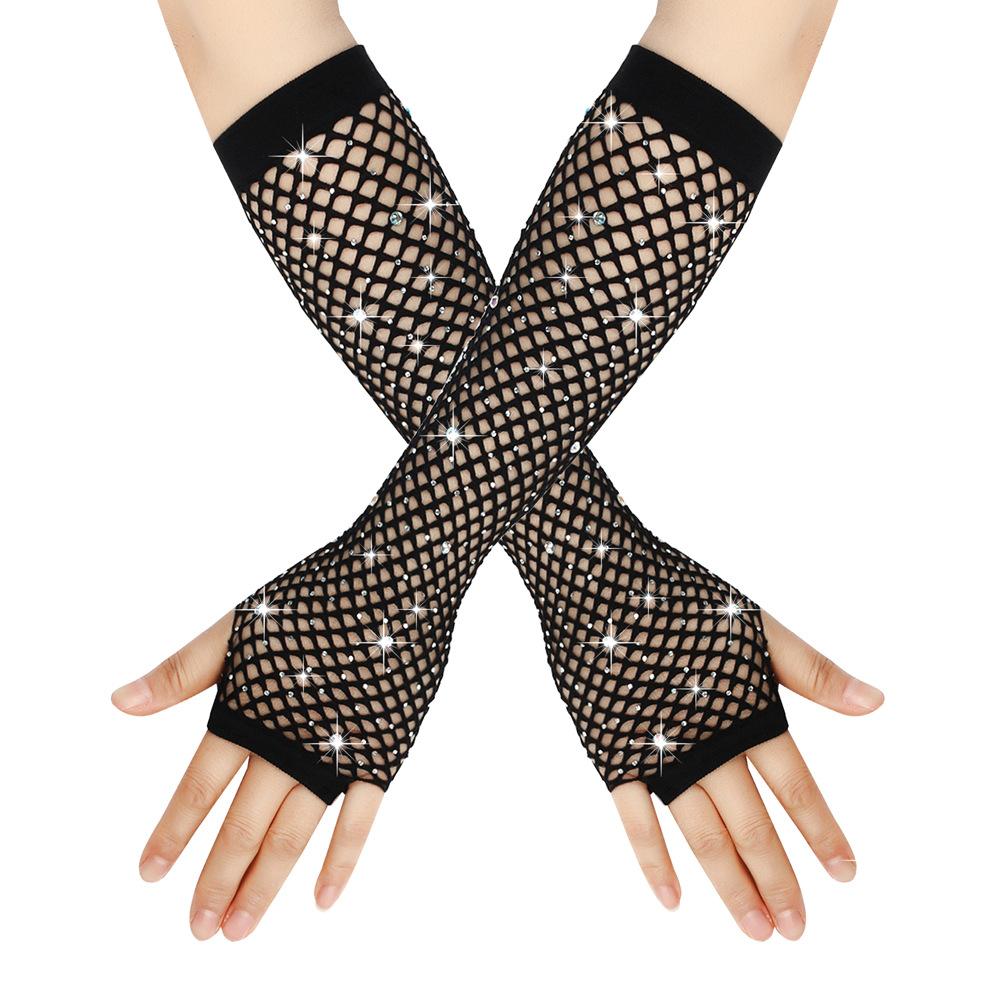 Ball Diamond Gloves Party Fishnet Elastic Mesh Gloves European and American Retro Sexy Diamond Long Gloves