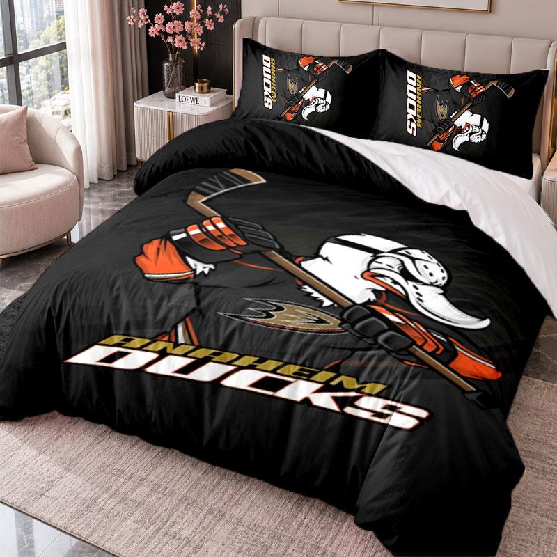 Anaheim Ducks 3-teiliges Bettwäsche-Set Bettbezug mit zwei Kissenbezügen für Schlafzimmer Heimdekoration