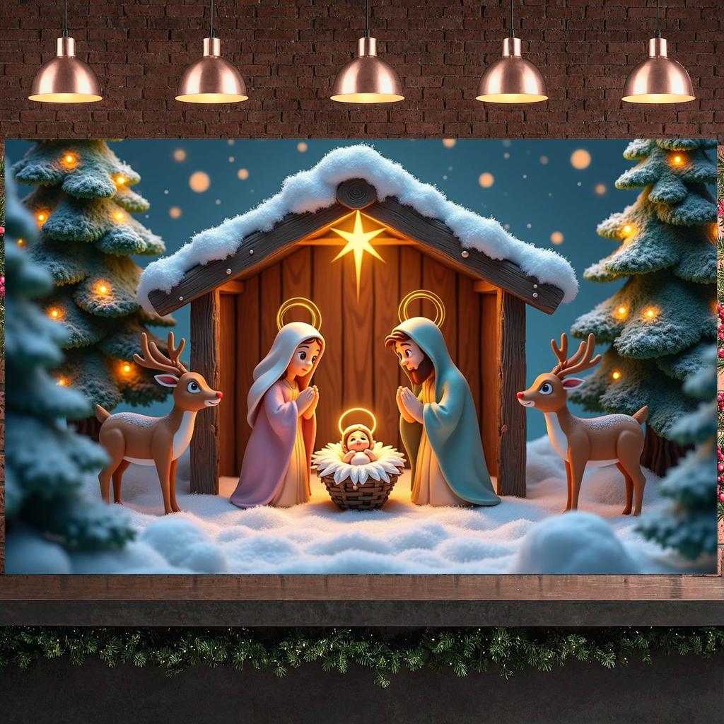 Christmas Decoration Banner Star Decoration Nativity Banner Christmas Backdrop Lighted Design Holiday Banner For Holiday Party