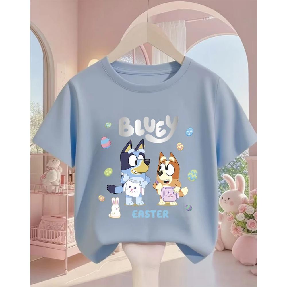 Popular Cartoon Children Tee Bluey Street Fashion For Boys Girls Summer Lightweight Casual Wear 3-14Y
