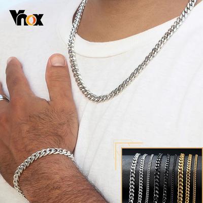 Vnox 18-70cm Curb Chain Necklaces 3-11mm Men's Miami Cuban Link Classic Punk Heavy Metal Stainless Steel Long Women Necklace