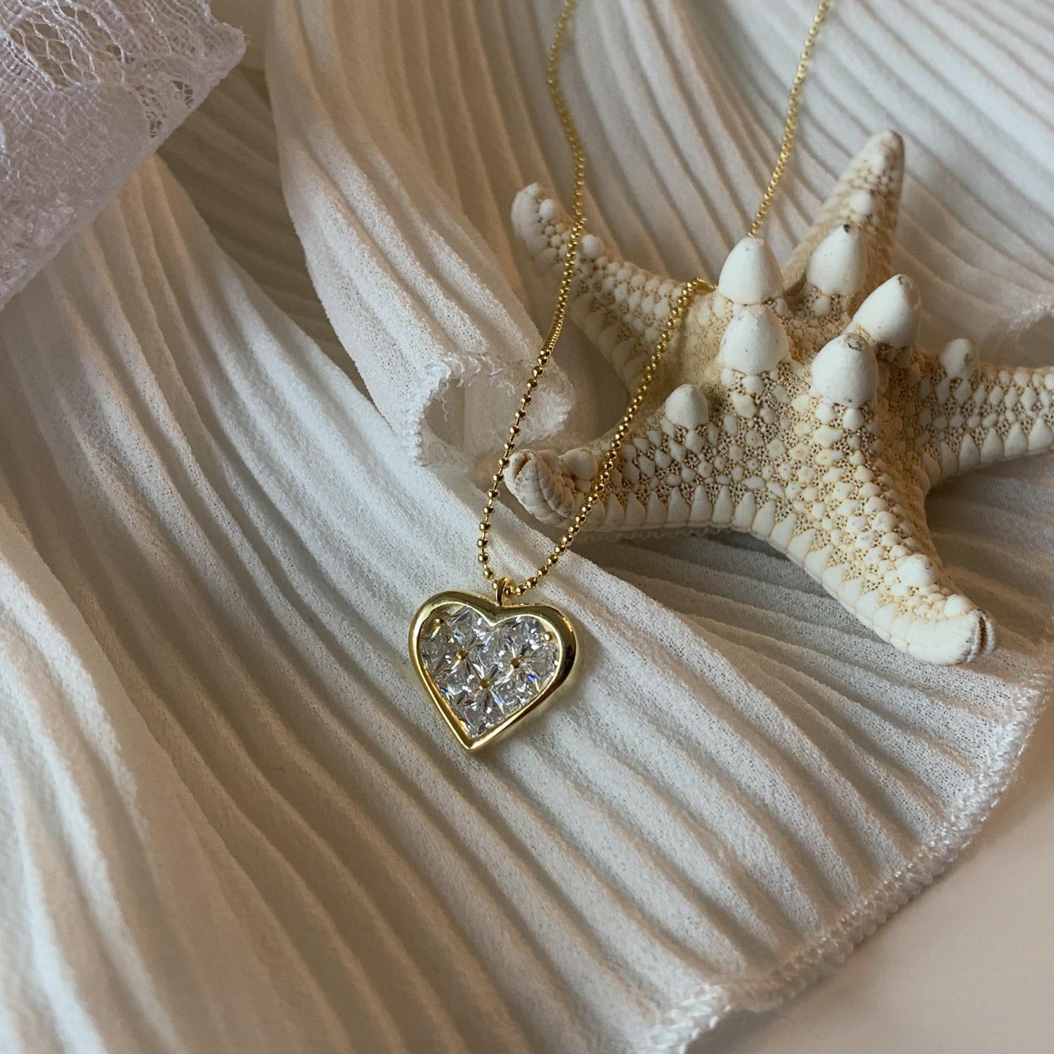 S925 Sterling Silver 14K Gold-Plated Heart Zircon Necklace for Women – Simple, Versatile Clavicle Design 14K Gold