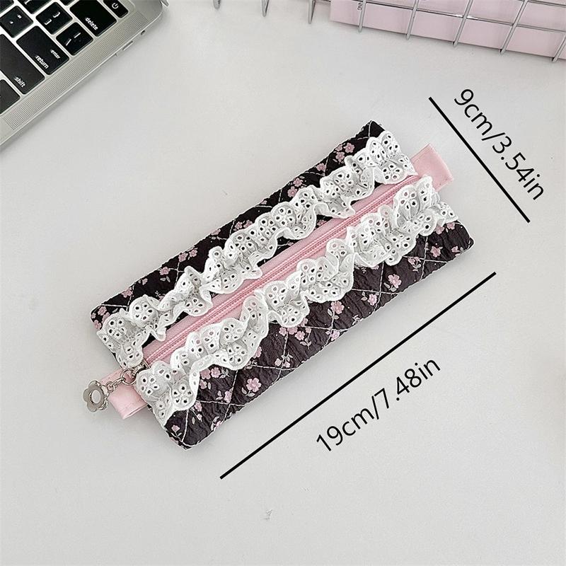 Lace Floral Pencil Case Ins Style Mini Makeup Bag Sundry Change Storage Bag Large Capacity Stationery Organizer Pen Bag