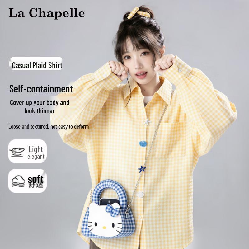 La Chapelle Women s Plaid Long Sleeve Blouse M