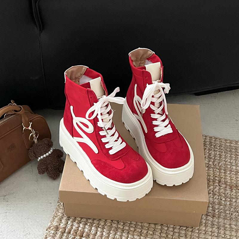 

Платформенные короткие ботинки женские 2025 весна новые, на высокой платформе, высокие, модные, классические, повседневные, женские ботинки Мартин 40 красный