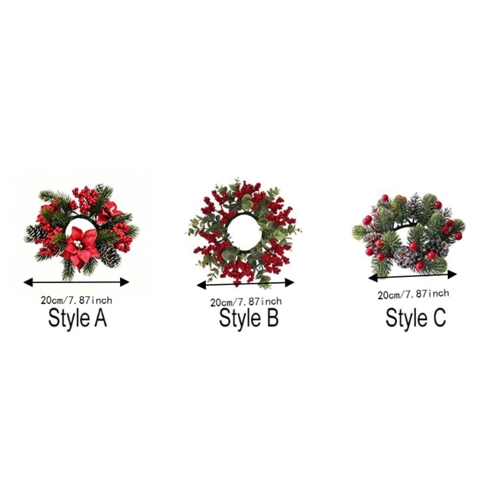 Artificial Pinecone Berry Christmas Candlestick Wreath Simulated Plastic Candle Ring Wreath Decorative Table Wreath Centerpiece