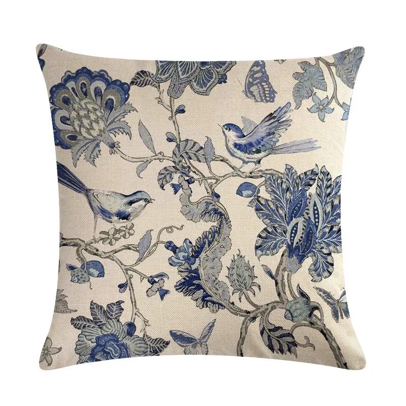 American Country Flower Bird Series Flax Embrace Pillowcase Home Sofa Adornment Cushion Cover 45*45cm