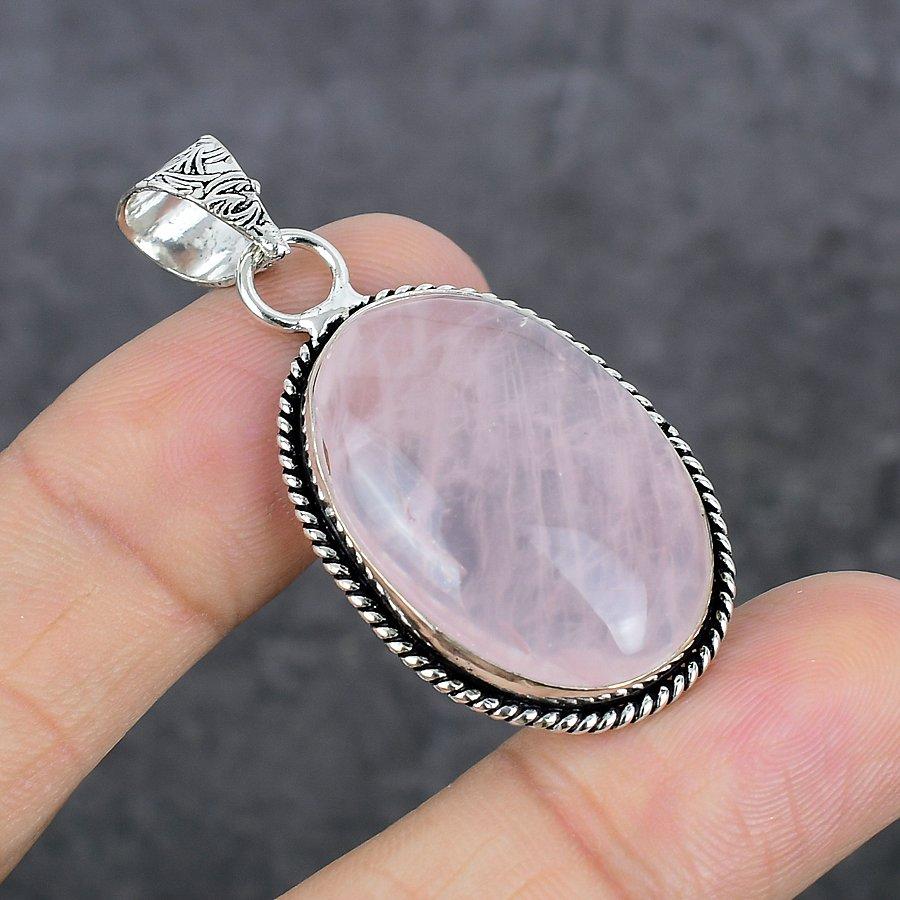 Rosenquarz Edelstein 925 Sterling Silber Schmuck Anhänger 1,89"