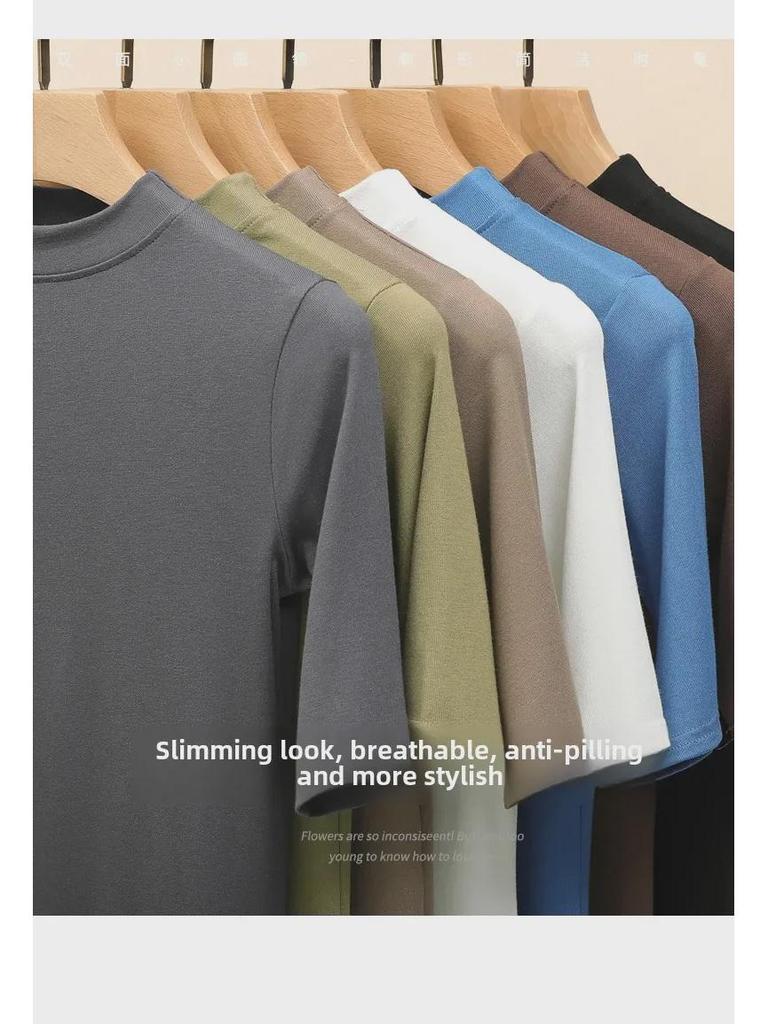 Women's Summer Slimming Stand-Up Collar T-Shirt - Short/Mid Sleeve