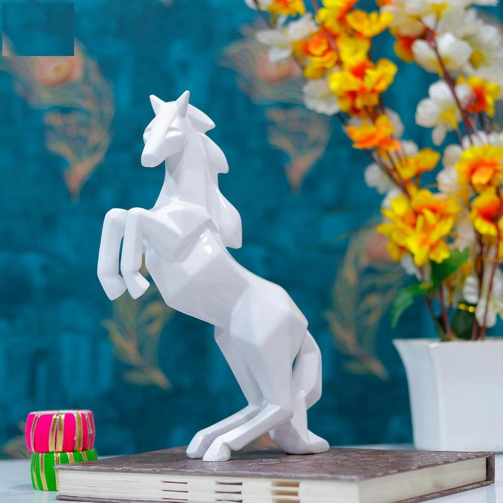 Horse Showpiece Vastu, Fengshui Figurine | Home Decor Items | Decorations And Gifting | Running Horse Statue For Money & Wealth - Polyresin, White