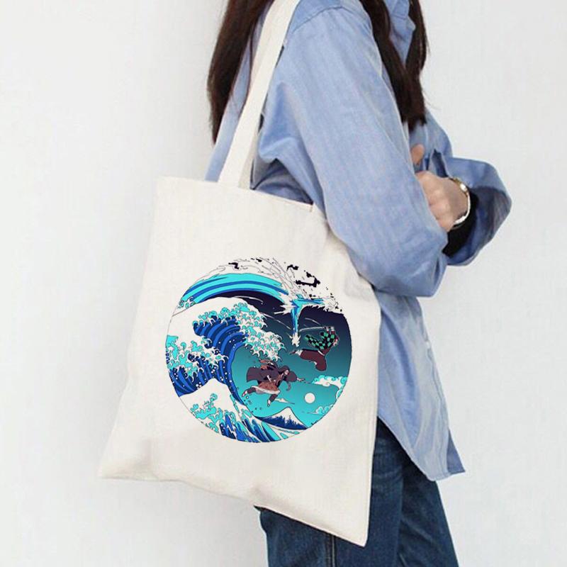 Women Shopper The Great Wave Kanagawa Printed Tote Bag High Capacity Harajuku Handbag Girl Shoulder Shopping Bag Lady Canvas Bag