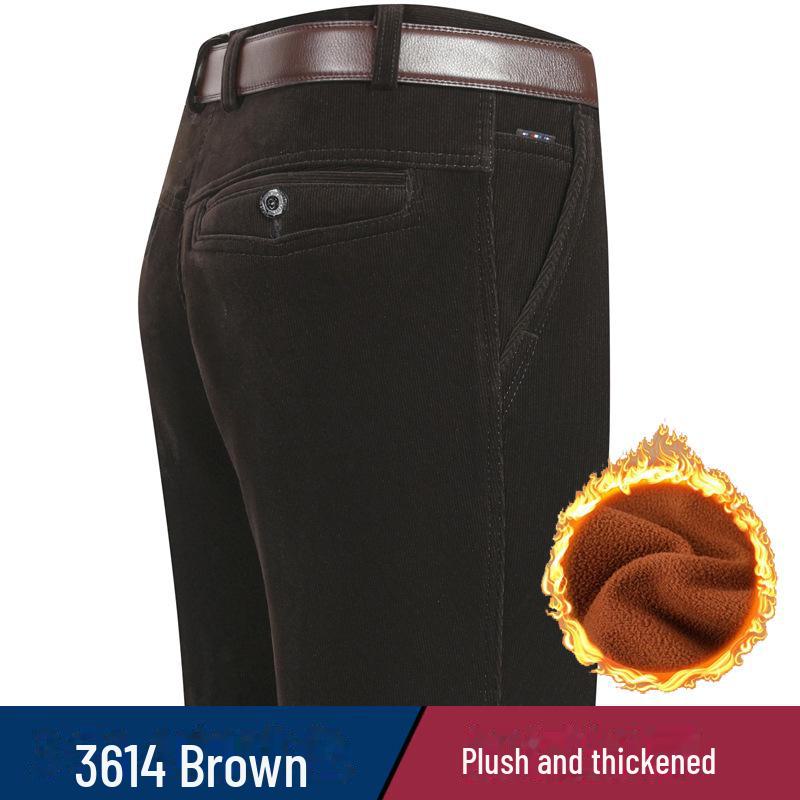Men's Stretch Corduroy Pants - Middle-Aged, Casual, Loose Fit, Plus Velvet, Thickened for All Seasons