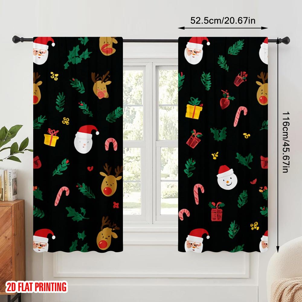 2pcs,2D Plane Printing Curtains&Window Treatment Christmas Cartoon Polyester Fabric (without Rod) Decorations Inside Ldeal for