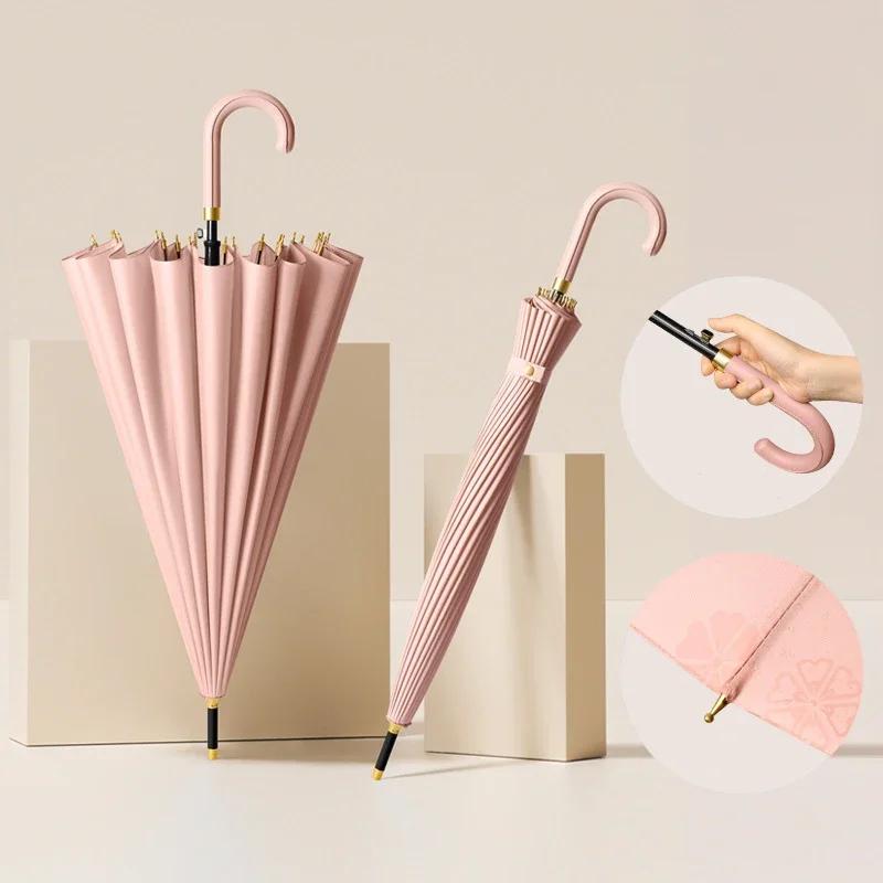 Luxury Umbrella Windproof Strong 24 Ribs, Long Handle Rain Umbrella Woman, Semi-Automatic Golf Large Umbrellas Waterproof