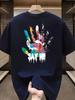 Unisexs Summer  Cotton Fashionable Casual Sports Loose Large Size Color Handprint Round Neck Short Sleeve Tshirt Top