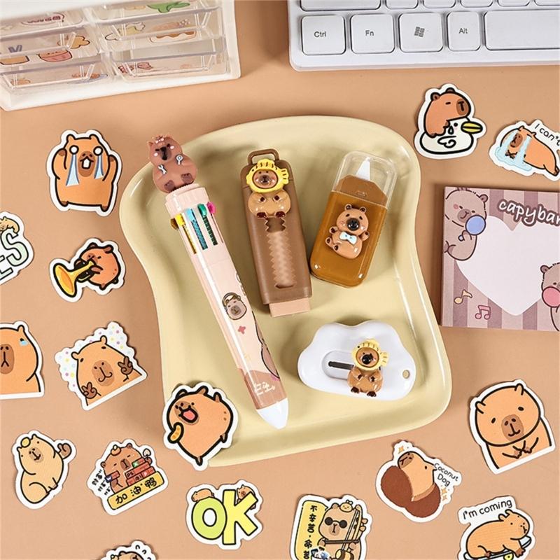 Adorable Capybaras Themed School Supplies Set Includes Practical Items Pen Eraser Sticker Memo Pad Study Essential