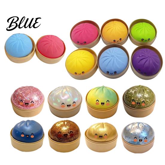 Simulated Bun Shape Toy 12Pcs Steamed Stress Ball with Steamer Anti-Anxiety Glitter Cartoon TPR Dumpling Squeeze Dough Fidget Sensory Relaxation