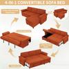 L-Shaped Corner Sofa with Pull-Out Sleep Function; Ottoman with Storage, Left/Right Reversible; Adjustable Backrest; Corduroy Fabric, Orange