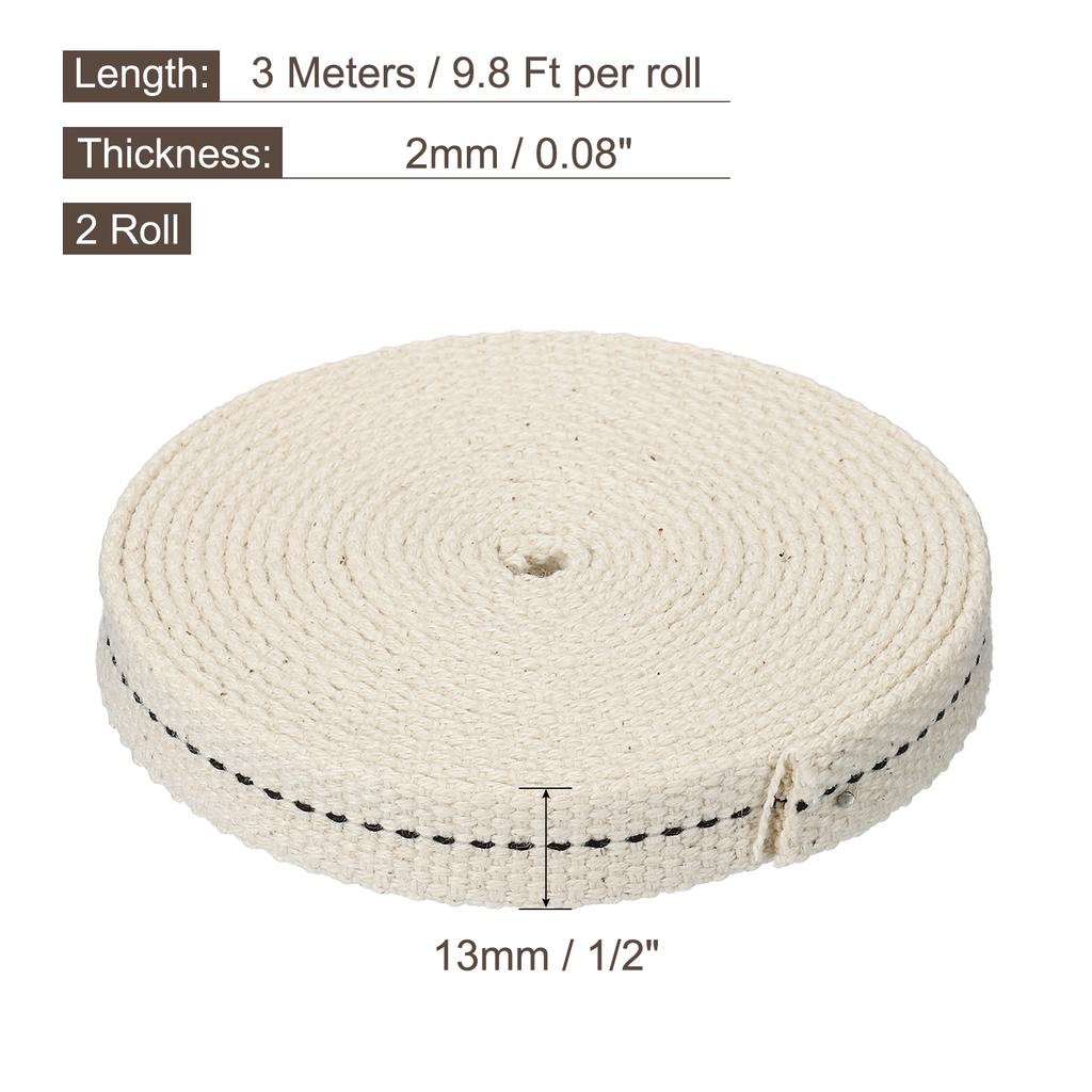 2 Roll Oil Lamp Wick Cotton Lanterns Wick with Black Stitch for Kerosene Burner Lighting  13/15/20/22/25mm Flat 6.5/10 Foot