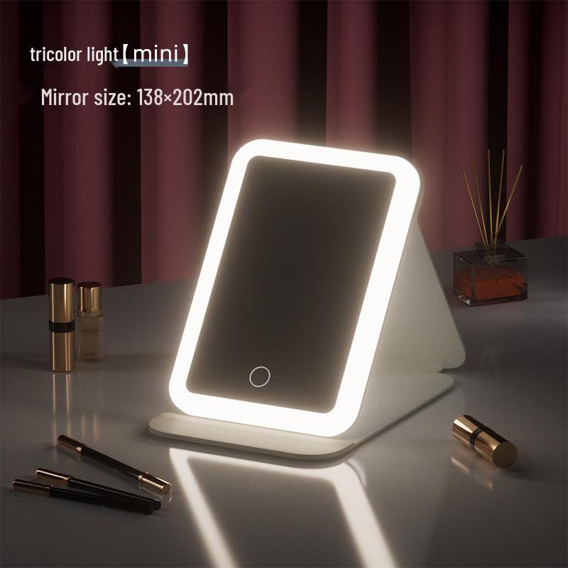 

Умное светодиодное зеркало для макияжа с трехцветной подсветкой - Портативное и складное косметическое зеркало для столов в общежитии