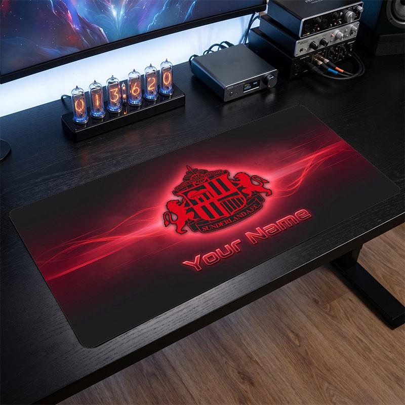 Sunderland FC Custom Large Mouse Pad, Personalized Name Text Print, Football Logo Non‑Slip Desk Mat Gaming Gift
