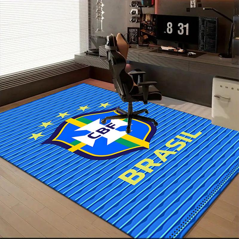 Brazilian Football Emblem Printed Office Carpet Chair Cushion Entryway Rug, Rugs for Living Room, Bedroom Christmas gifts