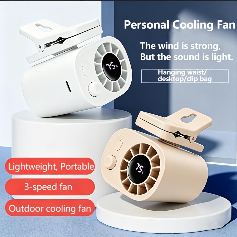 Portable Mini Fan, High-capacity High-speed USB Rechargeable Long-lasting Digital Display, Waist-mounted Fan/Desktop Fan